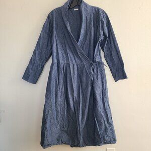 Ichi Wrap Dress Denim Midi Lightweight Blue